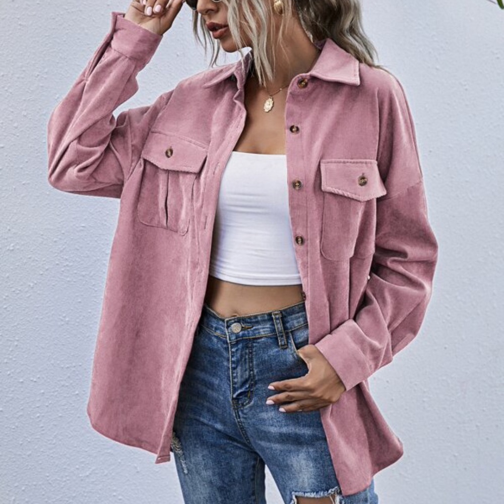 Dusty Pink Boyfriend fit oversized shacket jacket corduroy Minimalist